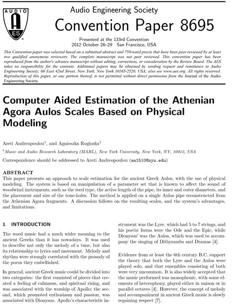 Aes E Library Computer Aided Estimation Of The Athenian Agora Aulos