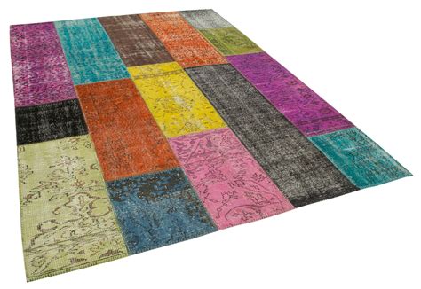 7x9 Multicolor Overdyed Wool Patchwork Area Rug 3332