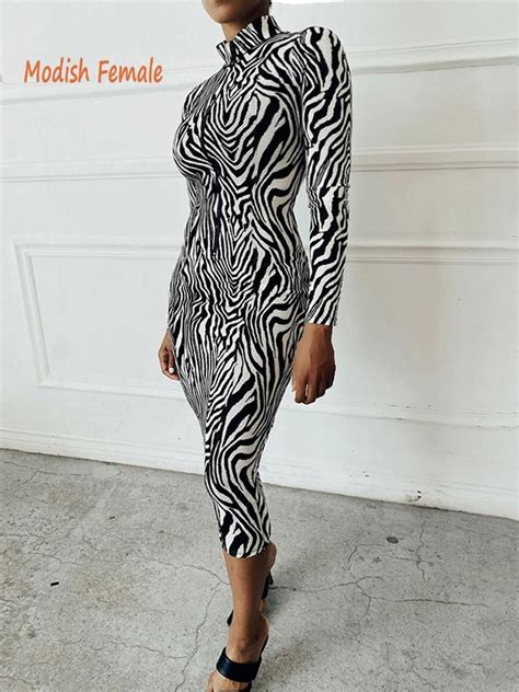 Print Zebra High Waist Women Midi Dress No D082965k Women Bodycon Dress Party Dress Long