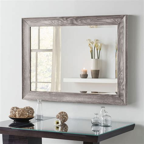 Light Grey Rectangular Bevelled Mirror Contemporary Mirrors