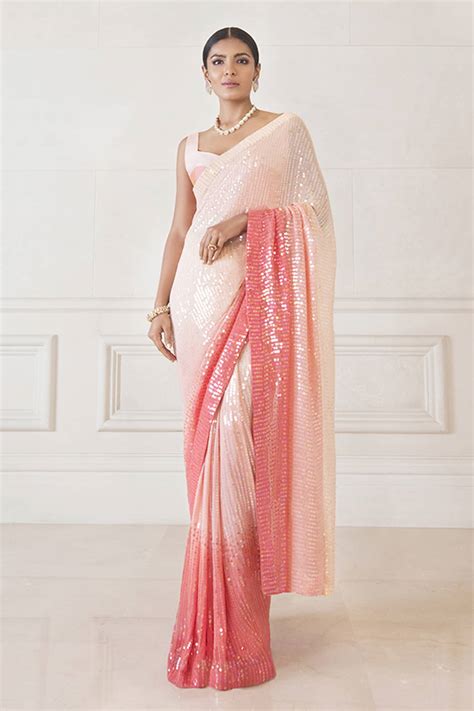 buy manish malhotra pink sequin embellished saree with blouse online aza fashions