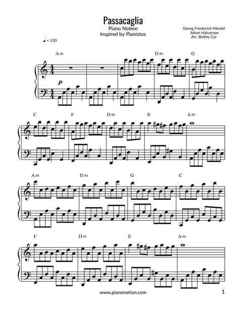 Piano Notion Passacaglia Sheet Music Piano Solo In A Minor