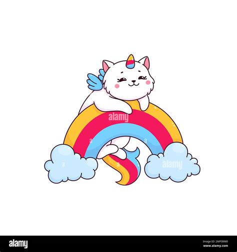 Cartoon Cute Caticorn Character Magical Unicorn Cat Fantasy Animal