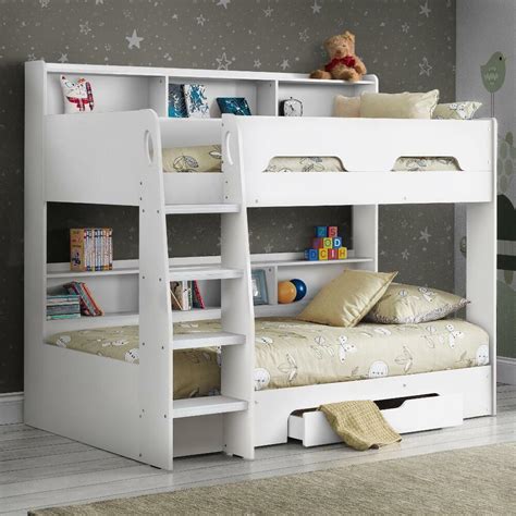 Orion White Wooden Storage Bunk Bed Frame Only 3ft Single Kids Beds Uk