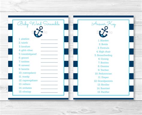 All right, lets get to what these adorable top 10 baby shower games are, and how to play them with your guests at your baby shower. Anchor Baby Shower Word Scramble / Anchor Baby Shower