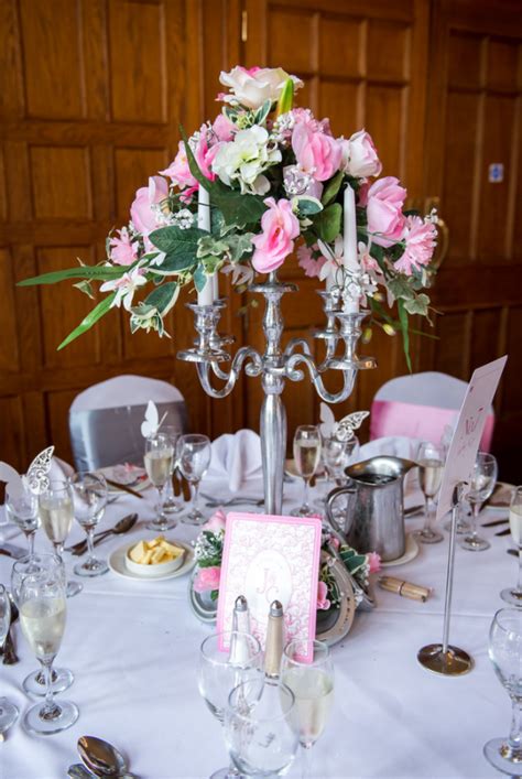 This Wedding Had Tall Candelabra Flower Centrepieces With Pink And
