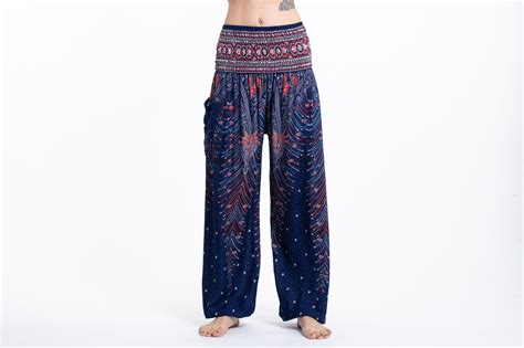 Peacock Feathers Womens Harem Pants In Blue