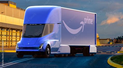 Tesla Semi Truck Electric Truck With Semi Trailer With Amazon Prime