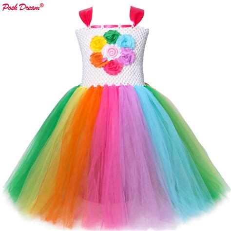 Rainbow Flower Kids Dresses For Girls Flower Lace Tulle Dress Wedding