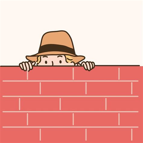 The Detective Is Hiding Behind The Wall And Watching Hand Drawn Style