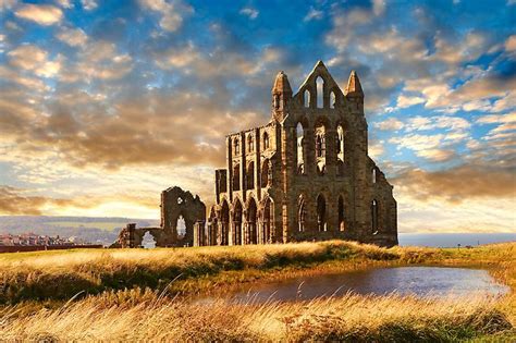 Medieval Gothic Whitby Abbey At Sunset Whitby North Yrokshire