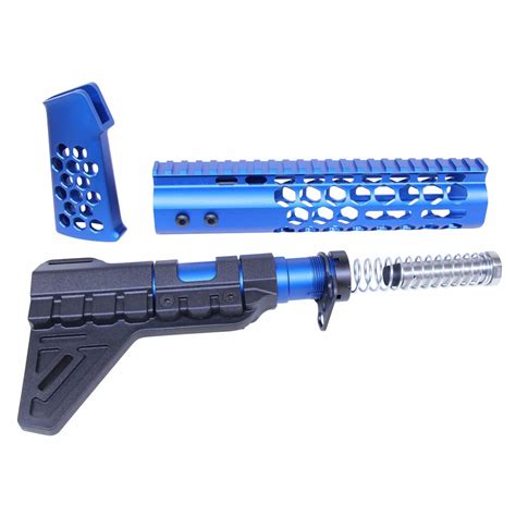 Guntec USA AR Enhanced Lower Parts Kit With Upgrades Anodized Blue Tactical Transition