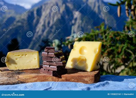 Tasty Swiss Cheeses And Dark Pure Chocolate Emmental Gruyere