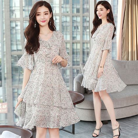 Plus Size Summer Floral Chiffon Boho Dress 2018 Korean Elegant Woman