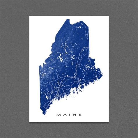 Maine Map Maine Art Poster Me State Outline Me Map Art Etsy