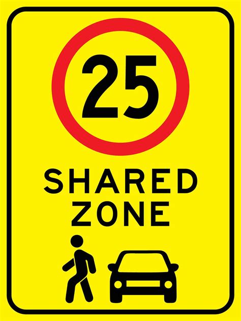 Shared Zone 25km Bright Yellow Sign New Signs