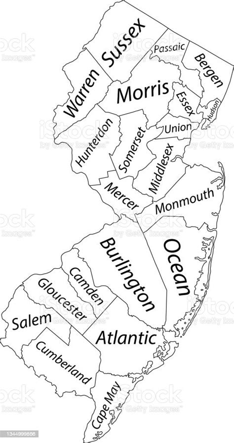 White Counties Map Of New Jersey Usa Stock Illustration Download
