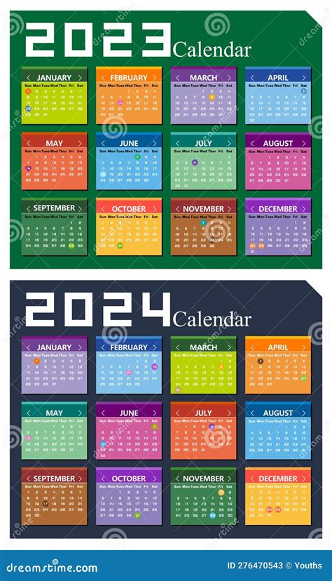 Vector Year Of 2023 And 2024 Calendar Stock Illustration Illustration