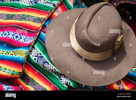Inca Womans Hat And Blanket Chinchero Peru South America Stock