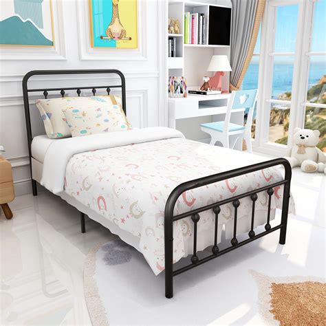 Dumee Metal Bed Frame Twin Size With Modern Style Headboard Footboard Steel Slat Support