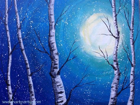 Beginner Acrylic Painting Class Winter Birch Trees Lovewinterart