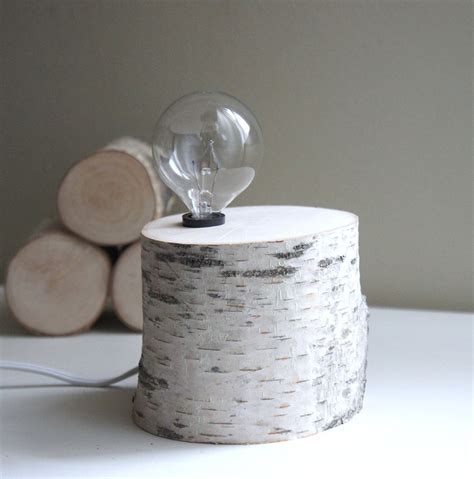 Exposed Bulb Woodland Lamp Natural White Birch Wood 6000 Via Etsy