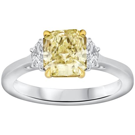 Gia Certified 3 Stone Ring With 810ct Fancy Yellow Radiant Cut Diamond