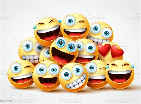 Smiley Emoji Faces Group Vector Design Smileys Emojis Yellow Circle