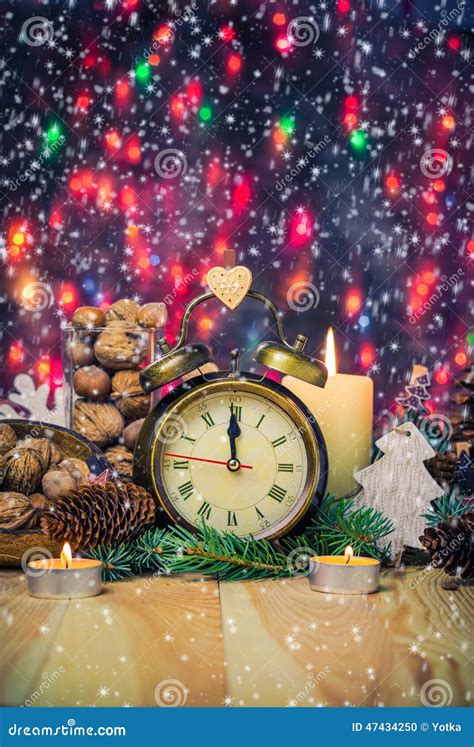 Festive Christmas Clock Time Twelfth New Year Stock Photo Image Of