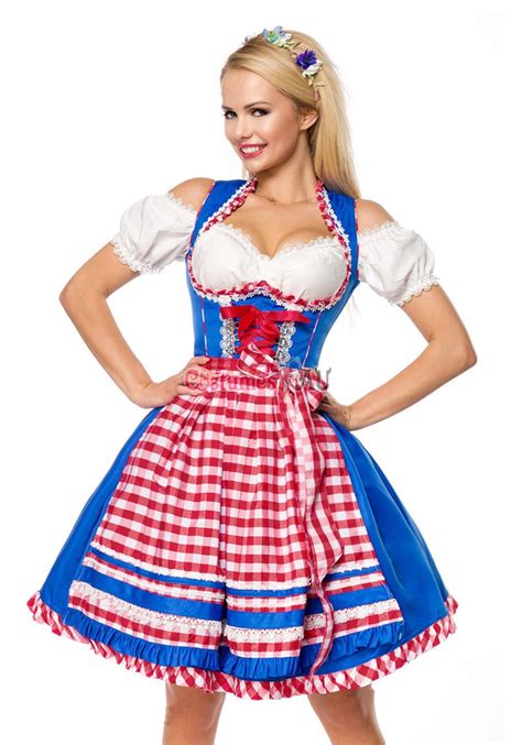 Ladies Blue Oktoberfest Costume Beer Maid Wench German Dirndl Womens Fancy Dress Ebay