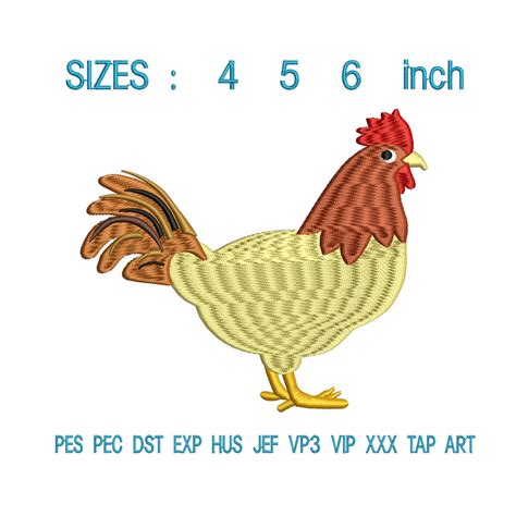 Chicken Embroidery Design Cute Chicken Embroidery Design Etsy