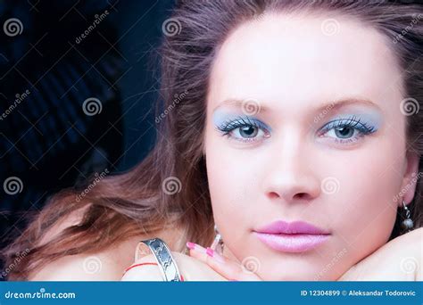 Portrait Of A Sensual Brunette With Blue Eyes Stock Image Image Of Body Female 12304899