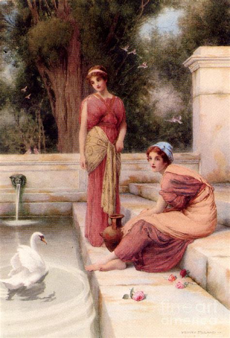 Two Classical Maidens And A Swan Painting By Motionage Designs Fine
