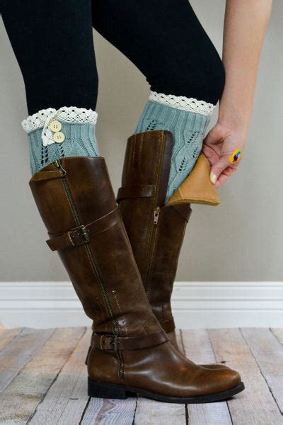 Grey Knitted Boot Cuffs With Button