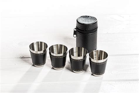 Stainless Steel Shot Glass In Case 4 Pcs Set Gadgets