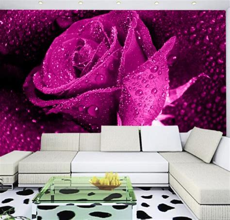 Buy Custom Any Size Purple Rose Wall Mural Modern Art Painting Mural Wallpaper