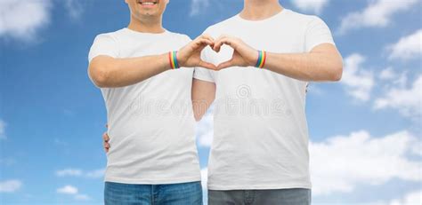 Couple With Gay Pride Rainbow Wristbands And Heart Stock Image Image Of Pride Love 115885013