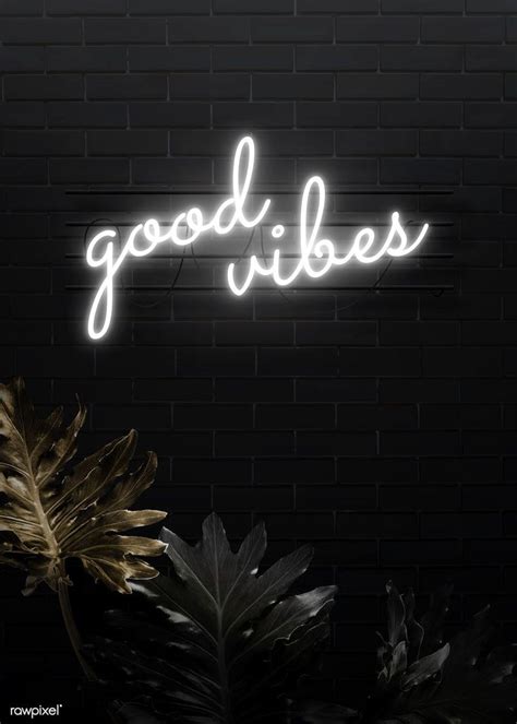Hi friends♡ i hope you're doing well and staying safe! Download premium vector of Good vibes neon word on a black ...