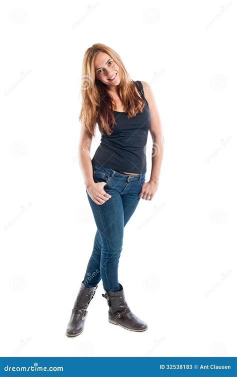 Full Body Portrait Of A Happy Smiling Young Woman Stock Image Image