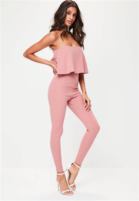 Lyst Missguided Pink Bandeau Unitard Jumpsuit In Pink