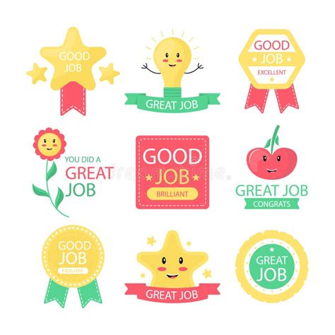 Flat Good Job And Great Job Stickers Vector Illustration Stock Vector
