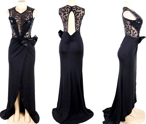 suzanjas vestido de noche con encaje negro y lazo negro talla m l 38 40 ebay