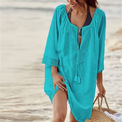 2019 Cotton Tunics For Beach Women Swimsuit Cover Up Woman Swimwear