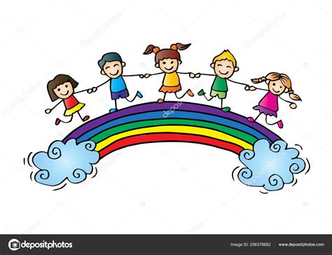 Cartoon Happy Kids Rainbow Stock Illustration By ©handini 206376682