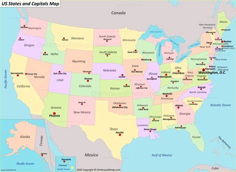 Map Of United States With Capitals Map Of The World