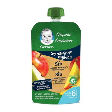 Alimento Para Lactantes Gerber Orgánico Puré De Mango Manzana Y Pera