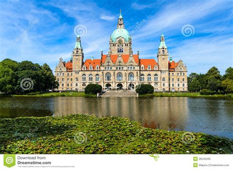It lies on the leine river and the mittelland canal, where the spurs of the harz mountains meet the wide north german plain. City Hall Of Hannover, Germany Stock Image - Image of ...