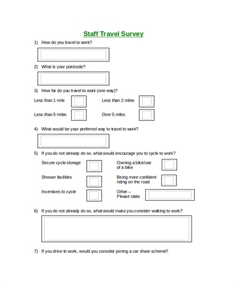 Free Sample Travel Survey Templates In Pdf Excel Ms Word