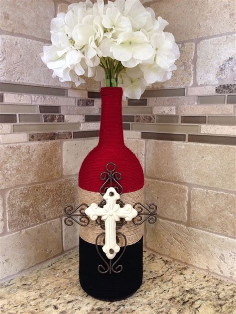 Wine Bottle Vase With Cross Wine Bottle Crafts Wine Bottle Vases