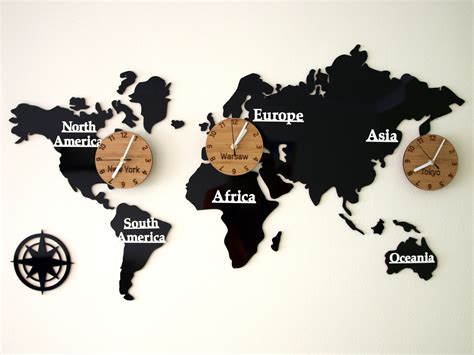 LARGE Wall Clock Time Zones World Clock World Map 100cm X - Etsy UK
